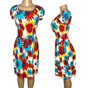 NWT Size S/M Women Off Shoulder Floral White Short Sleeve Knee Length Dress